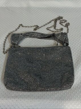 Free People Silver Crystal Mesh Chain Shoulder Bag